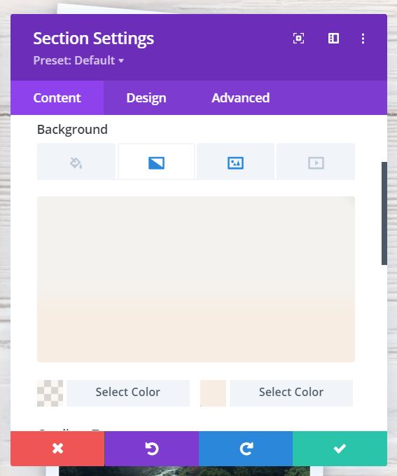 Image: Divi Section Settings