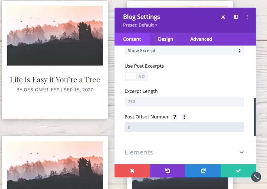 Image: Divi blog settings