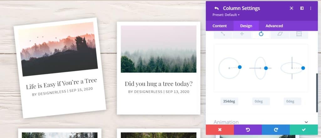 Divi Design Tutorial: Rotate Settings